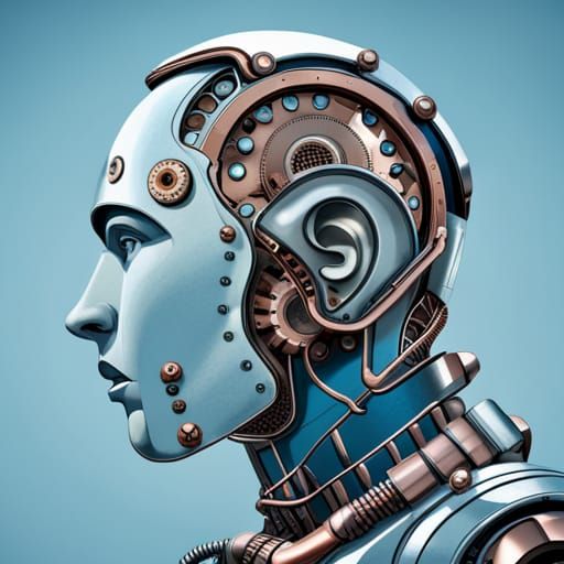 Cyborg Robot Portrait with Visible Mechanics