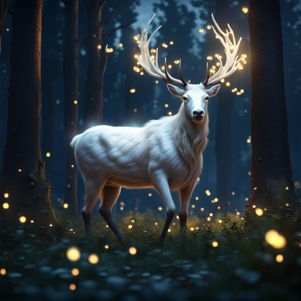 Majestic White Stag in Enchanted Forest
