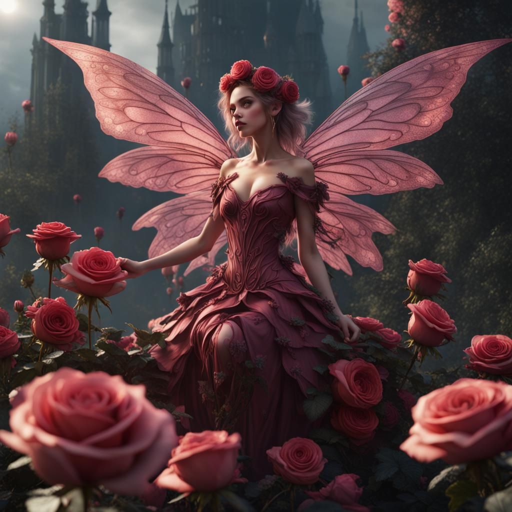 Fantastical Rose Fairy in Detailed Digital Painting