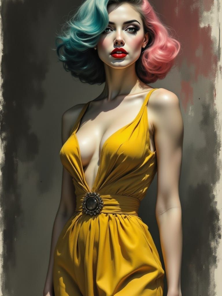 Glamorous Pin-Up Woman in Charcoal Sketch Style