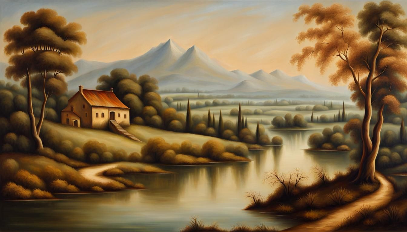 Renaissance Landscape Oil Painting