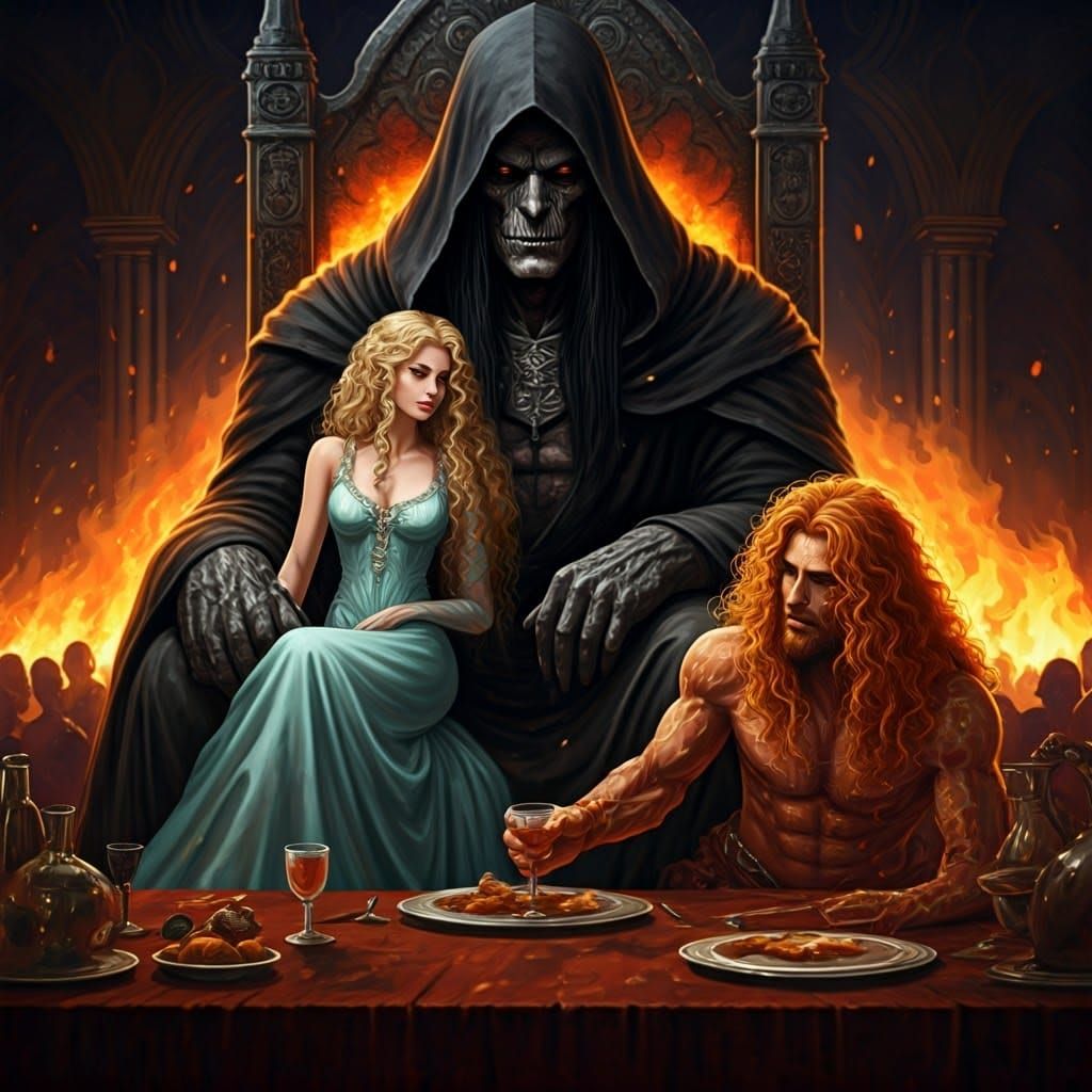 Dark Giant at Fiery Celebration, in Fantasy Art Style