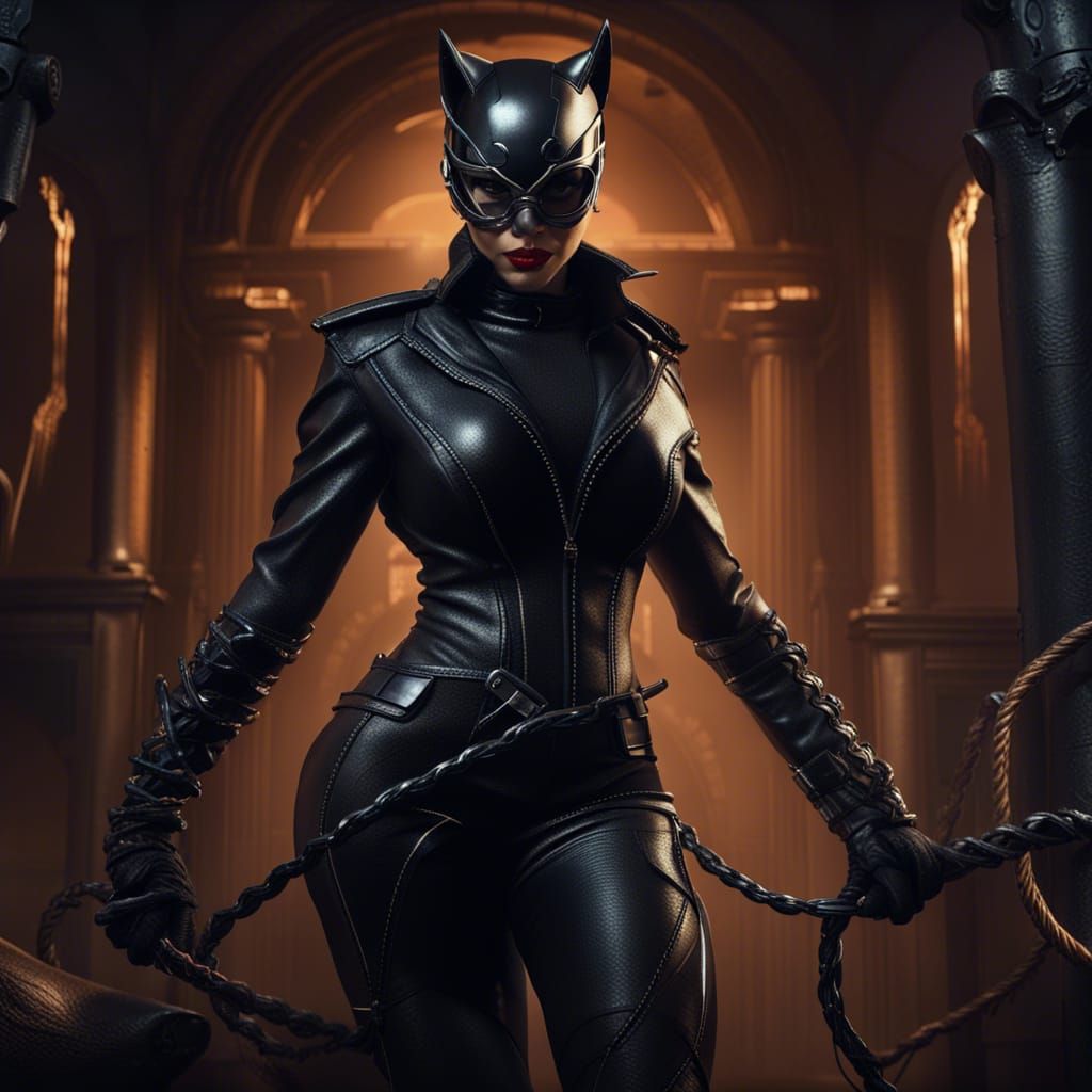 Catwoman in Leather: Detailed Fantasy Art