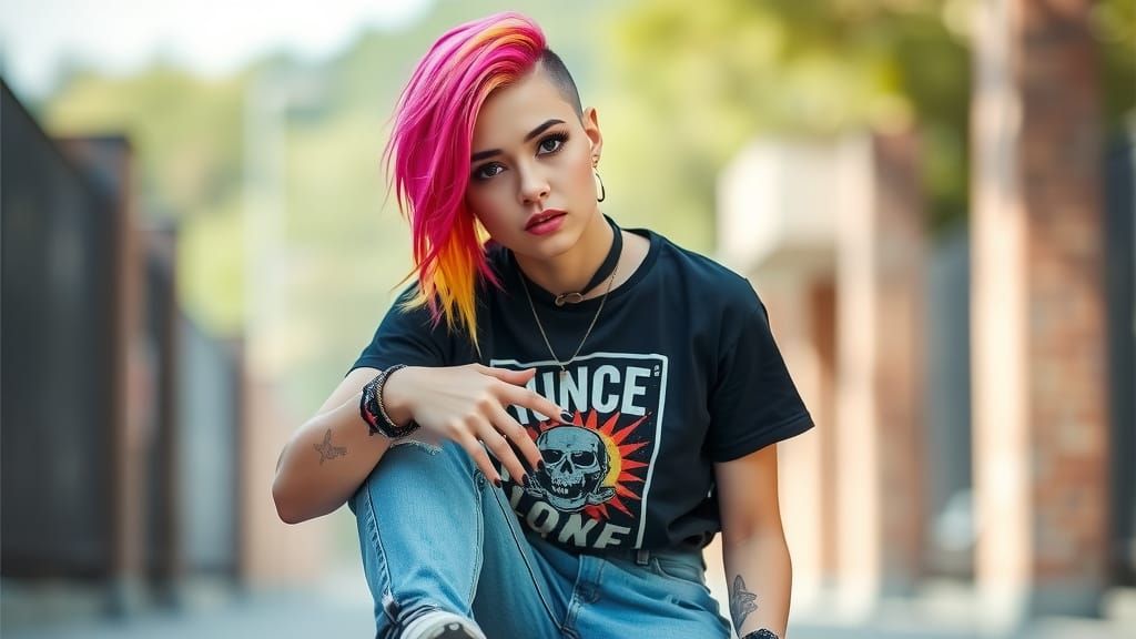 Skate-Punk Girl with Asymmetrical Hairstyle