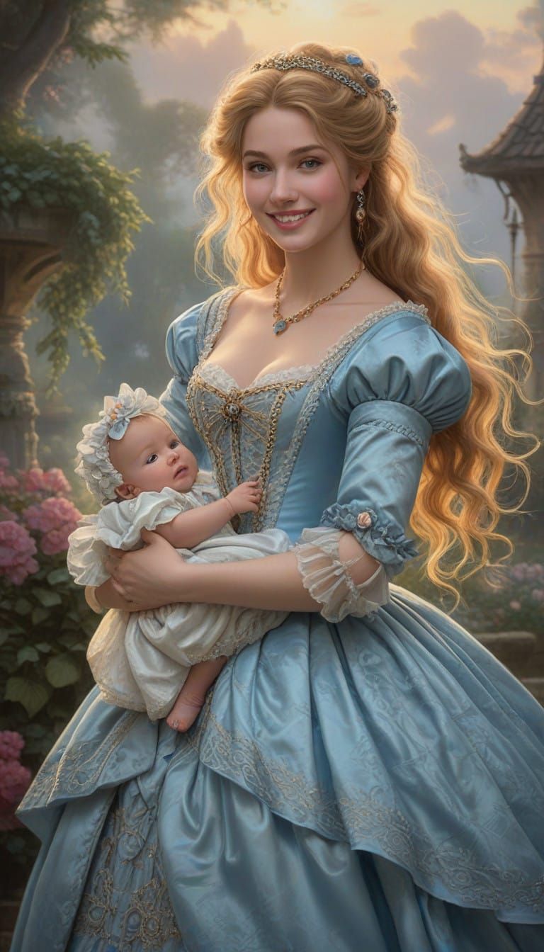 18th Century Mother and Child in Ethereal Fantasy Setting
