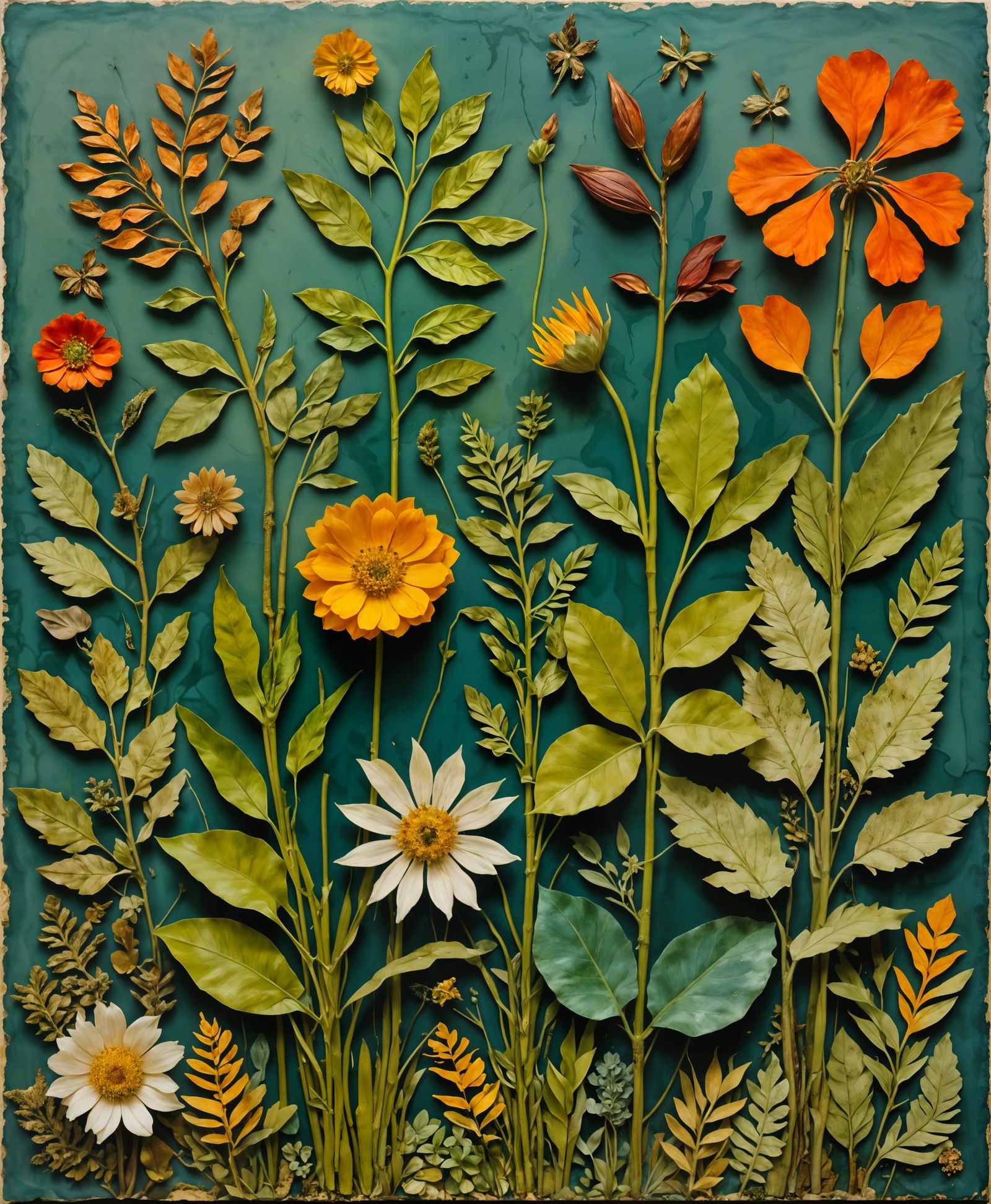 Biophilic Encaustic Collage of Botanical Flora