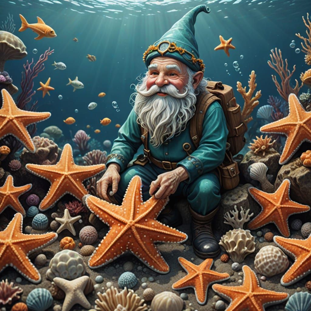 Elderly Merbeard Harvests Starfish from the Seabed in Realis...