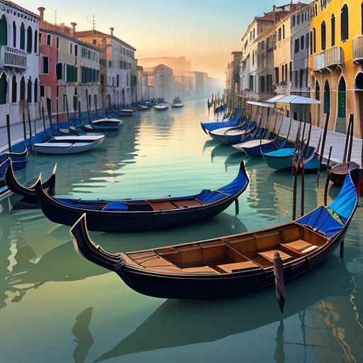 Venetian Harbor at Dawn: Hyperrealistic Splash Art