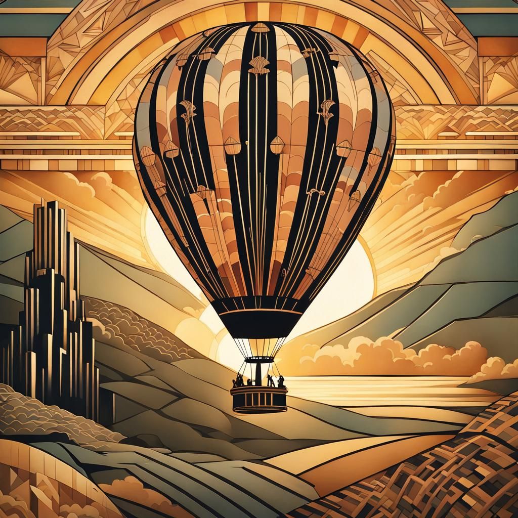 Art Deco Hot Air Balloon at Sunset