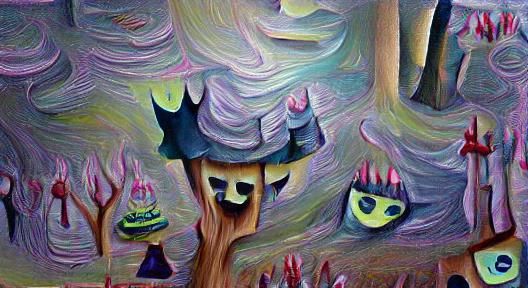 Evil Witch in Dark Forest: Oil Painting