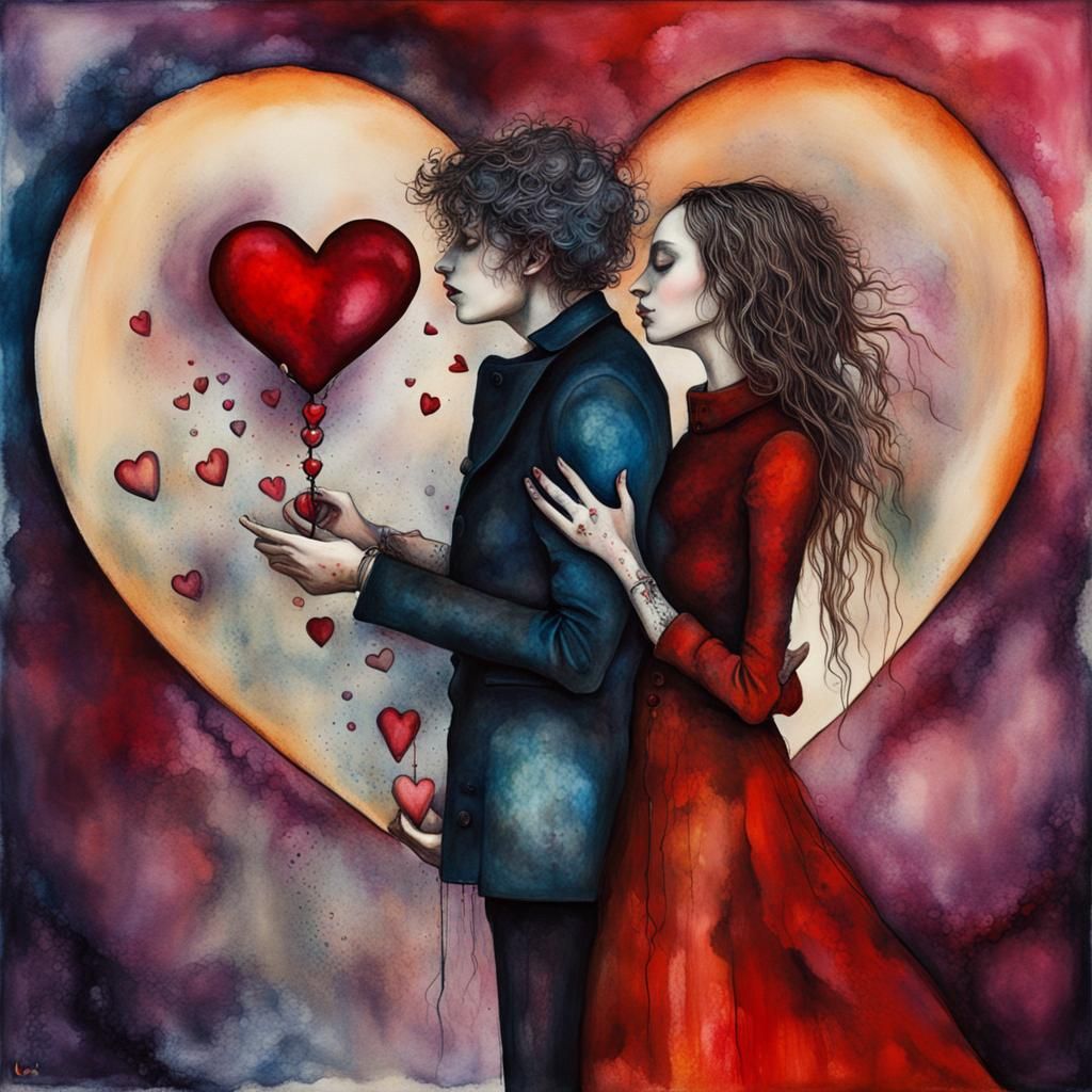 Couple Falling in Love: Gothic Alcohol Ink Art