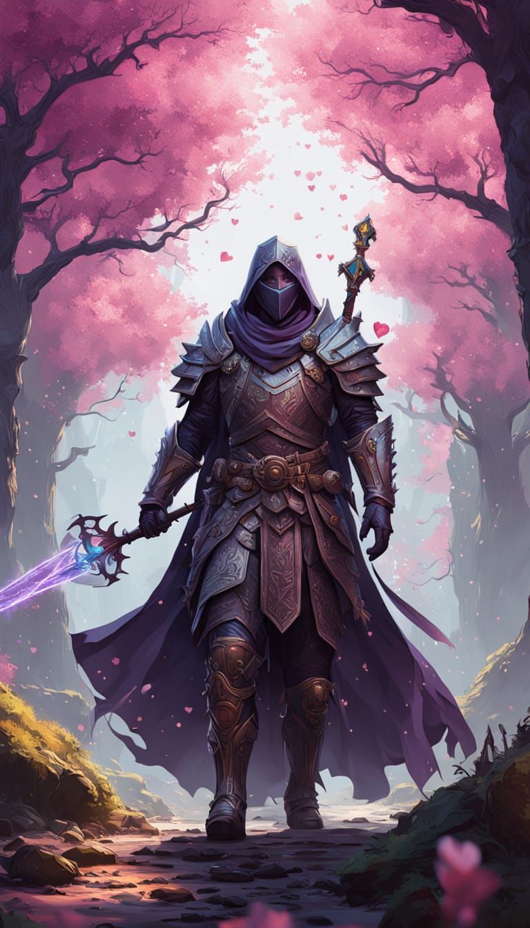 Fantasy Knight and Mage Stand Before Heart-Shaped Portal in ...