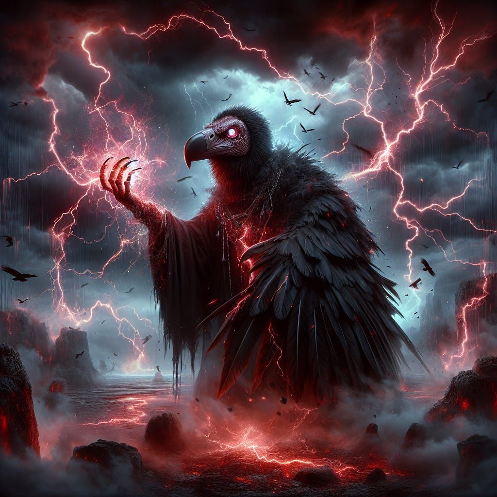 Vulture Sorcerer Conjuring a Storm, Dark Fantasy Scene