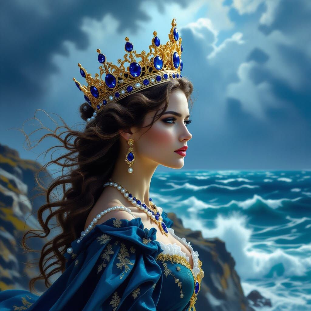 Majestic Queen on Stormy Cliff Overlooking Sea