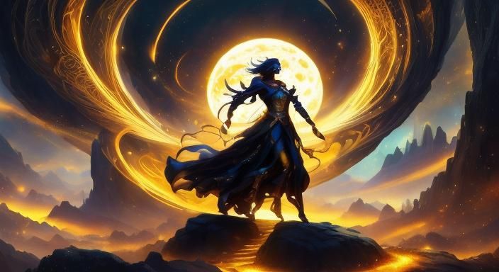 Dark Fantasy Android Goddess Basks in Moonlight