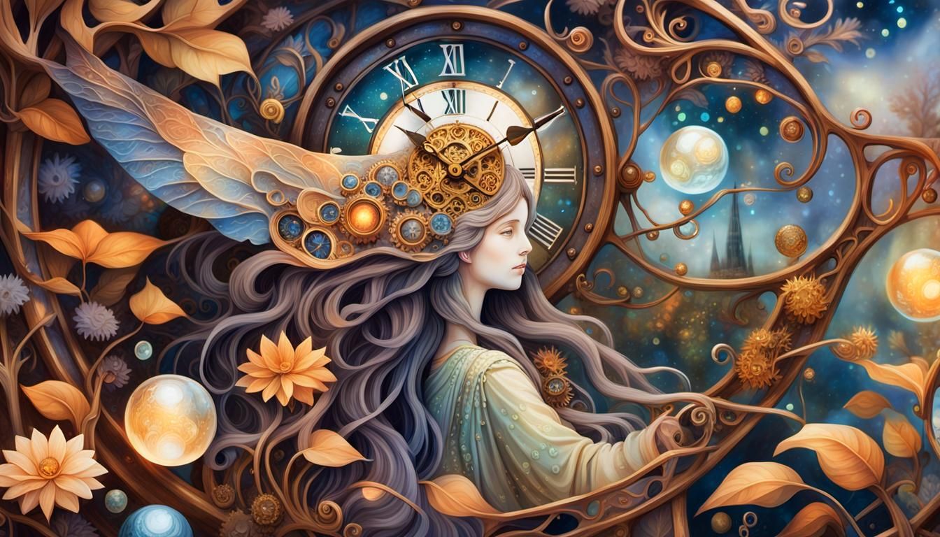 Clockwork Tower Fantasy in Dreamlike Oil Painting