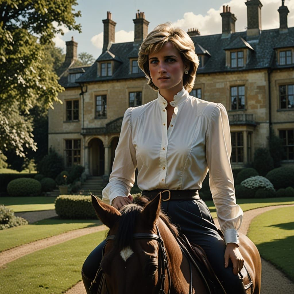 Princess Diana as a Daring Equestrienne in Cinematic Film St...