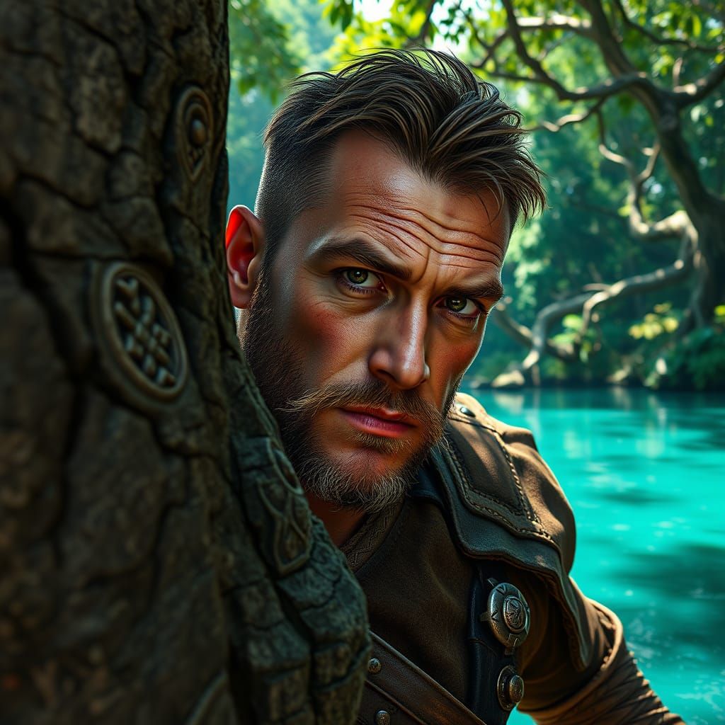 Intense Fantasy Barbarian Portrait in Earthy Tones with Intr...