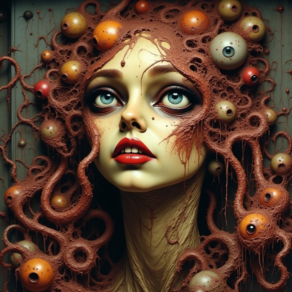 Horrifying Lovecraftian Face with Malicious Eyes