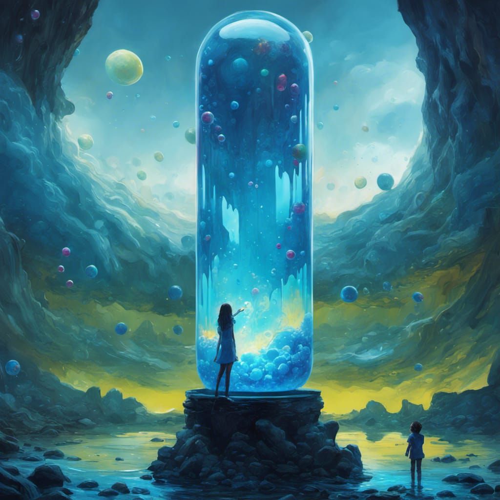 Girl Mesmerized by Psychedelic Lava Lamp in Fantasy Art