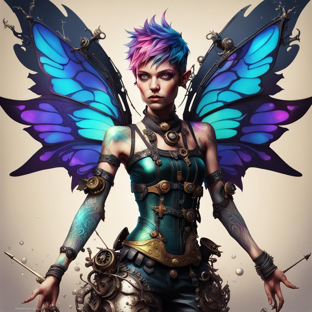 Steampunk Pixie Fairy with Intricate Metal Wings
