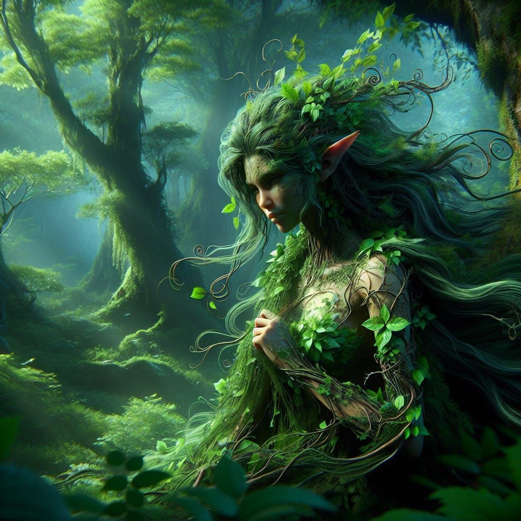 Mystical Elf Blending With Nature