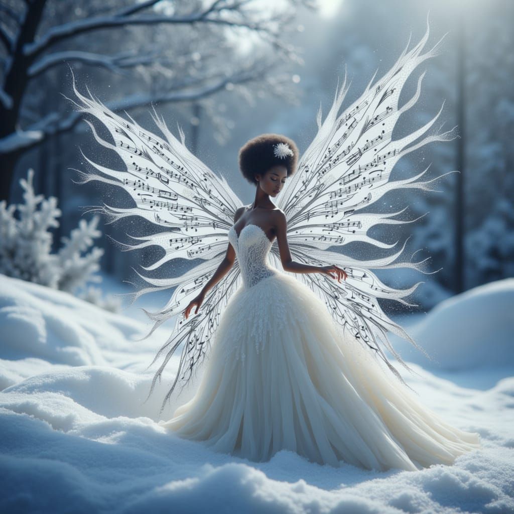 Enchanting Ice Fairy Among Snowy Flowers