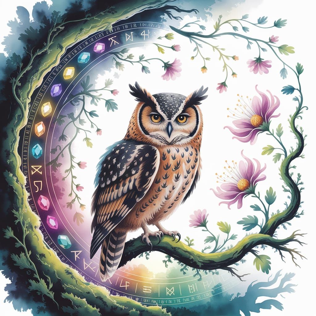 Owl on a Branch of Springtime