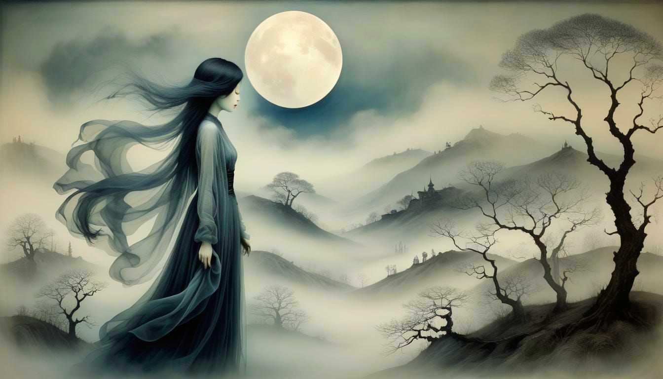 Ethereal Banshee in Moonlit, Gothic Horror Style