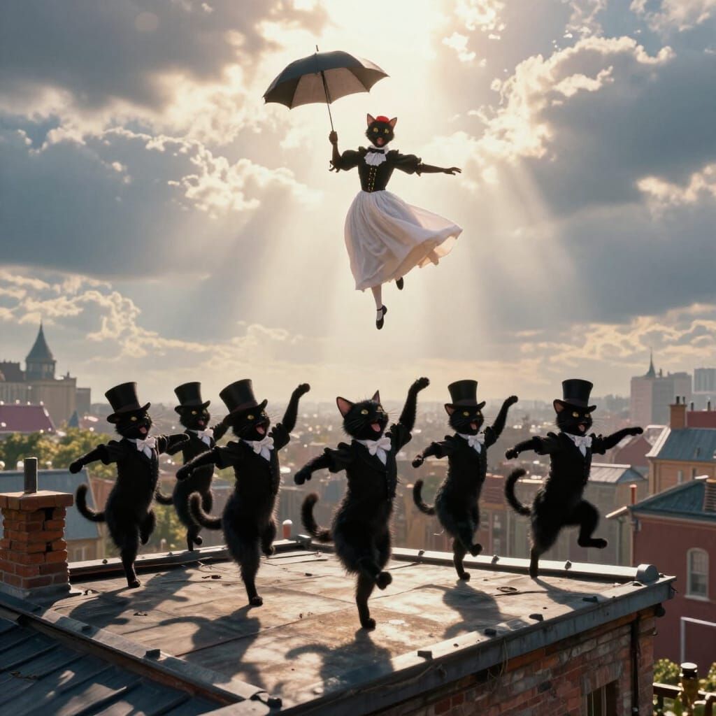 Cats in Ballet on a Rooftop with Mary Poppins