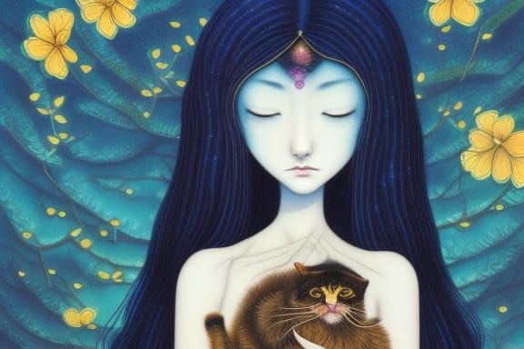 Girl with Animals in Fairytale Magic Realism Style