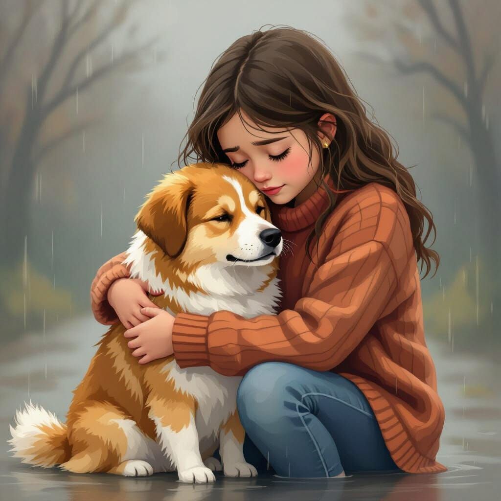 Girl and Doge Goodbye: Nostalgic Illustration