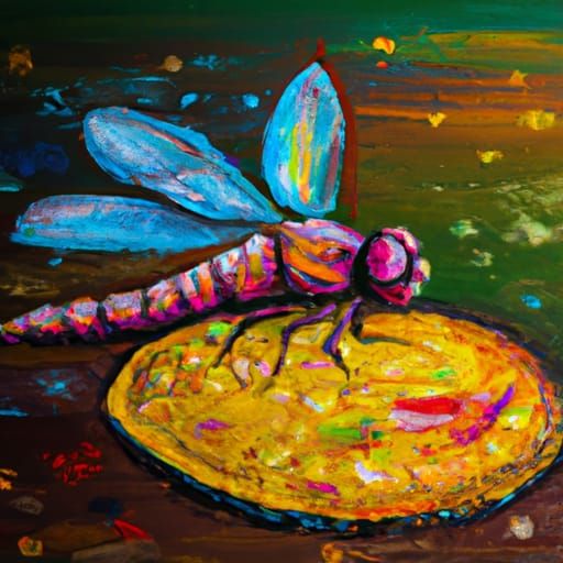 Dragonfly Food and Drink Painting in Expressionist Style