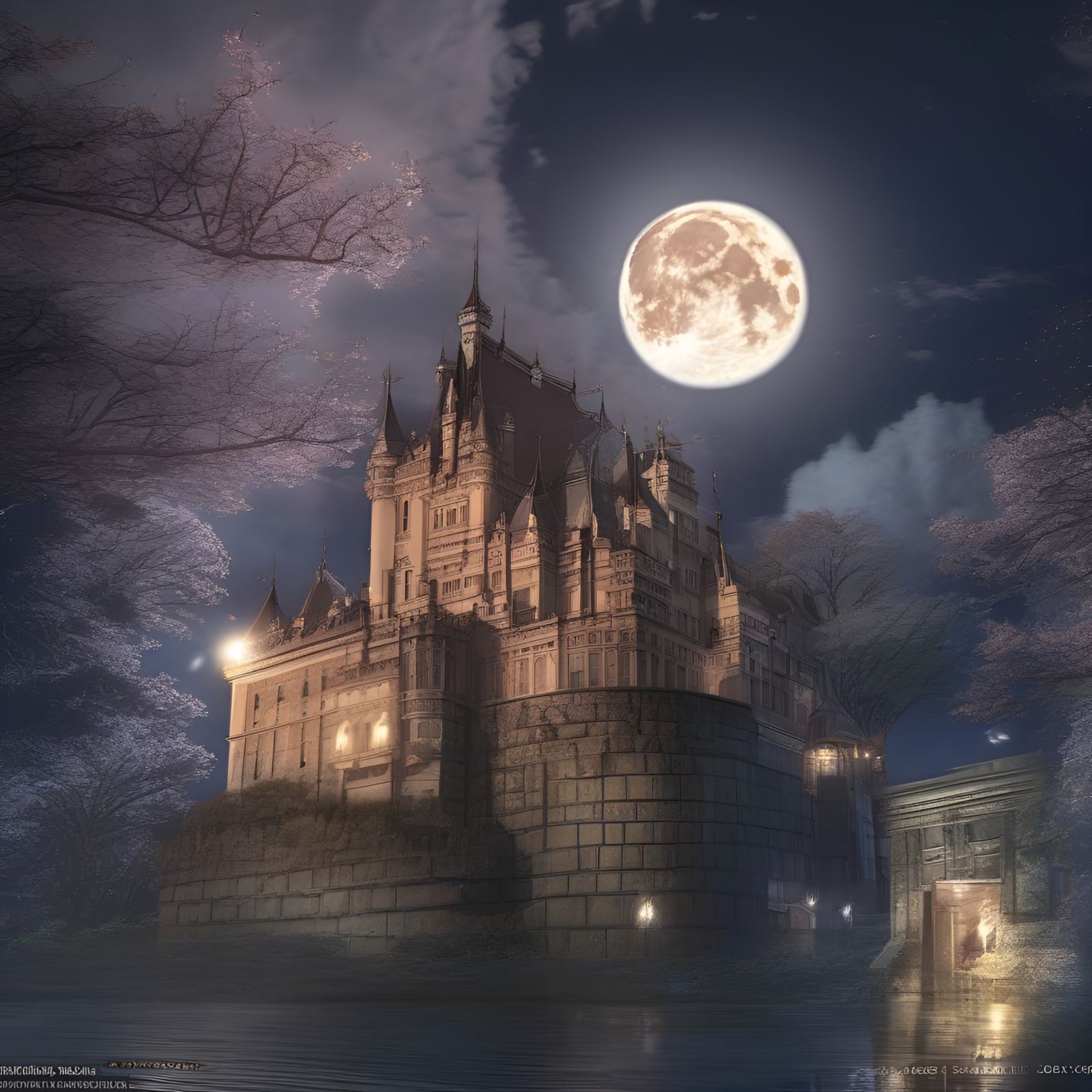 Full Moon Castle: Hyperrealistic Anime-Inspired Digital Art