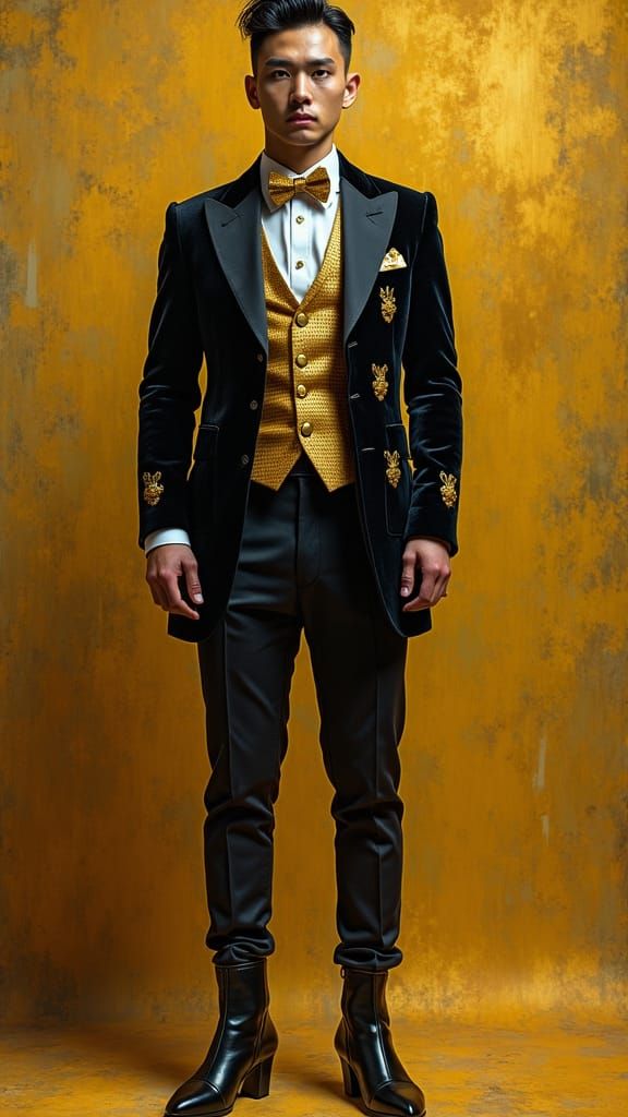 Avant-Garde Velvet and Gold Fashion