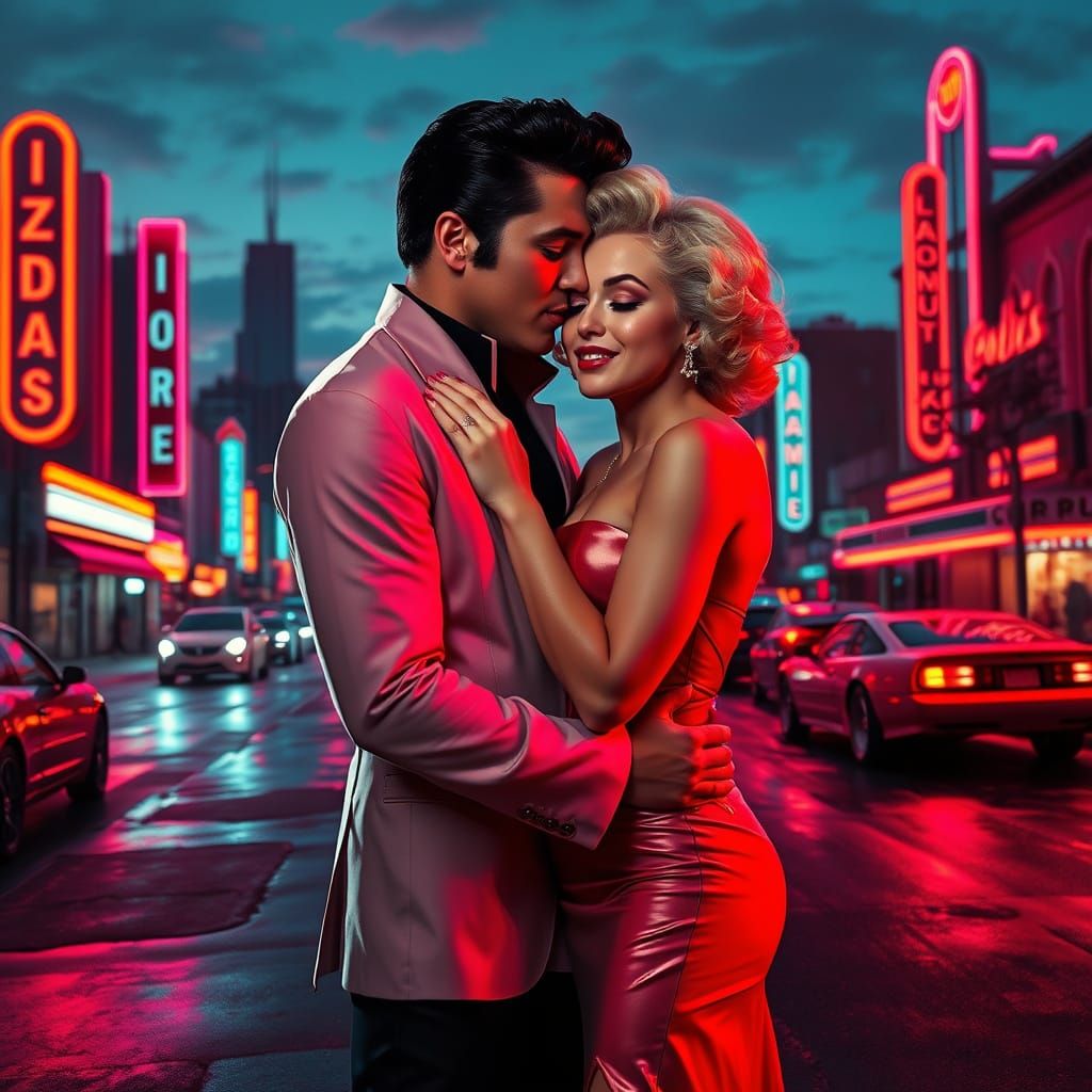 Elvis and Marilyn in a Neon Dreamscape