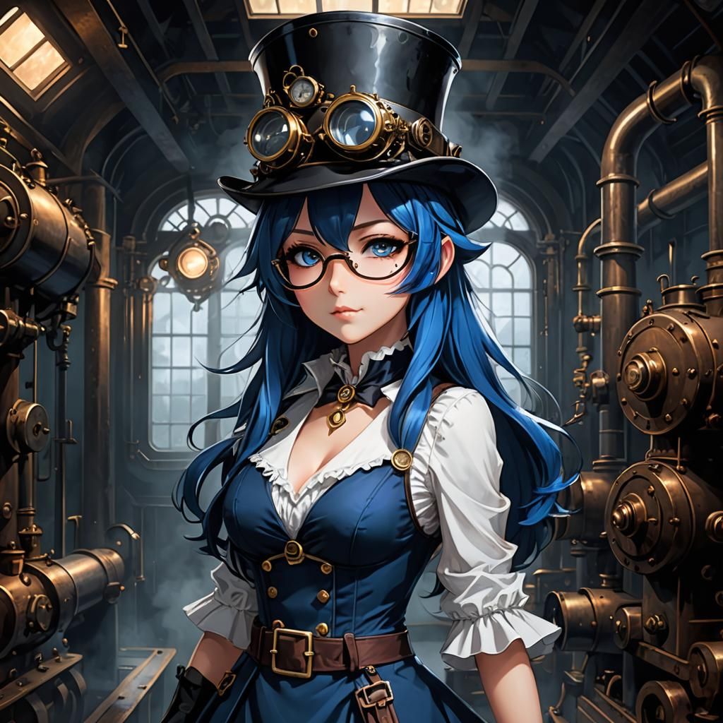 Steampunk Foxgirl in Anime Key Visual Style