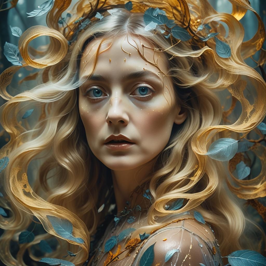 Ethereal Woman in Dreamlike Forest: Surrealist Portrait