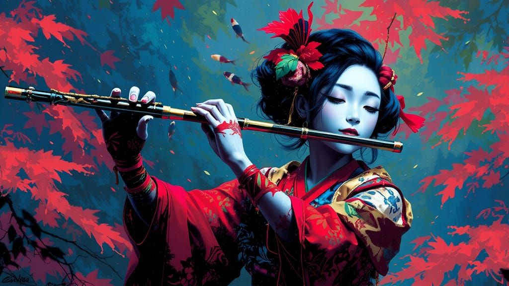 Yokai in a Whimsical Shinto Garden Serenade