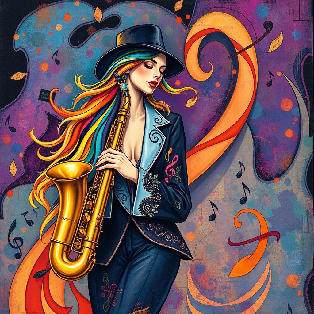 Jazz Scene in Fauvist Style with Saxophone Player
