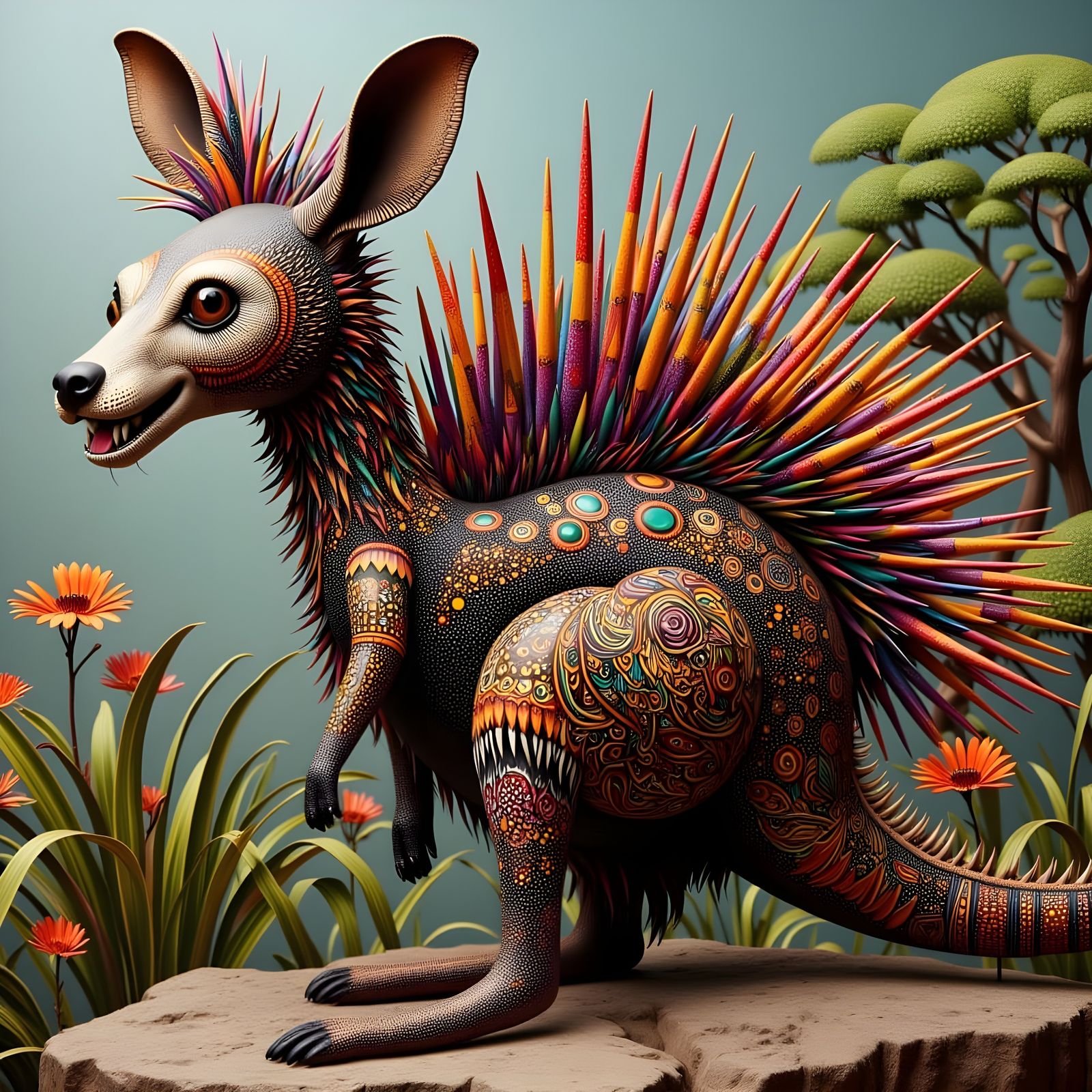 Exotic Quilled Creature Roams Desert Landscape