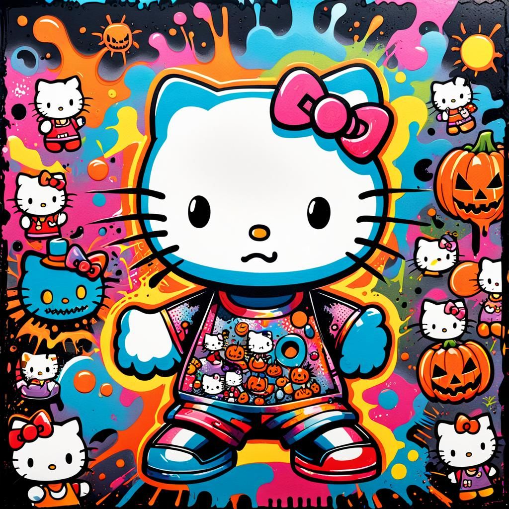 Hello Kitty Halloween Graffiti Art Inspired by Haring