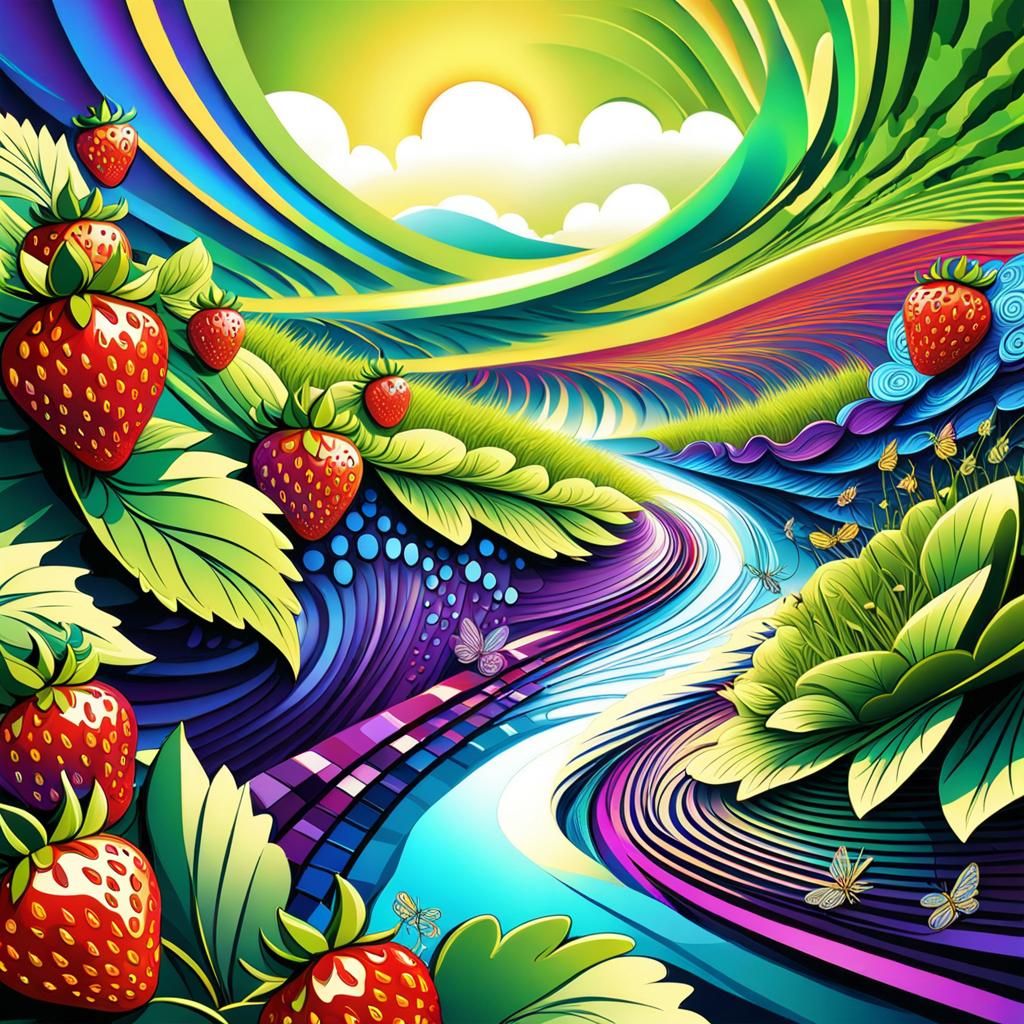 Colorful Strawberry Patch with Abstract Shading