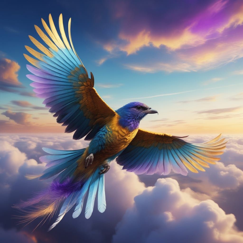 Fantasy Bird Soaring Through Magical Sky