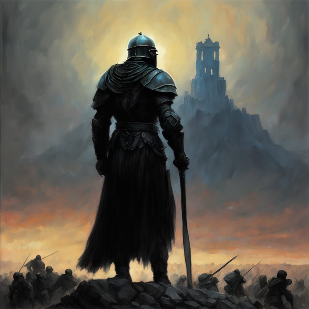 Heroic Warrior on Windswept Hill, Preparing for Battle