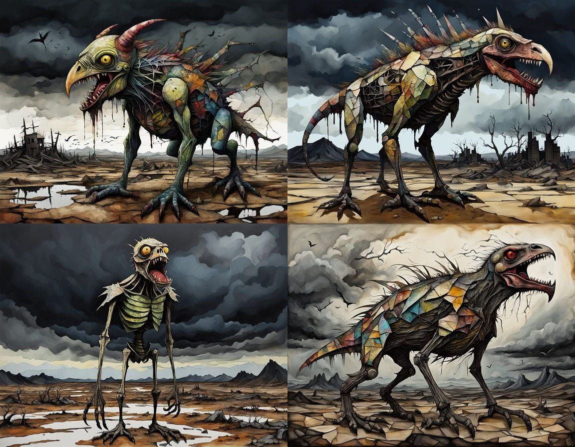 Grotesque Mutant in Post-Apocalyptic Landscape