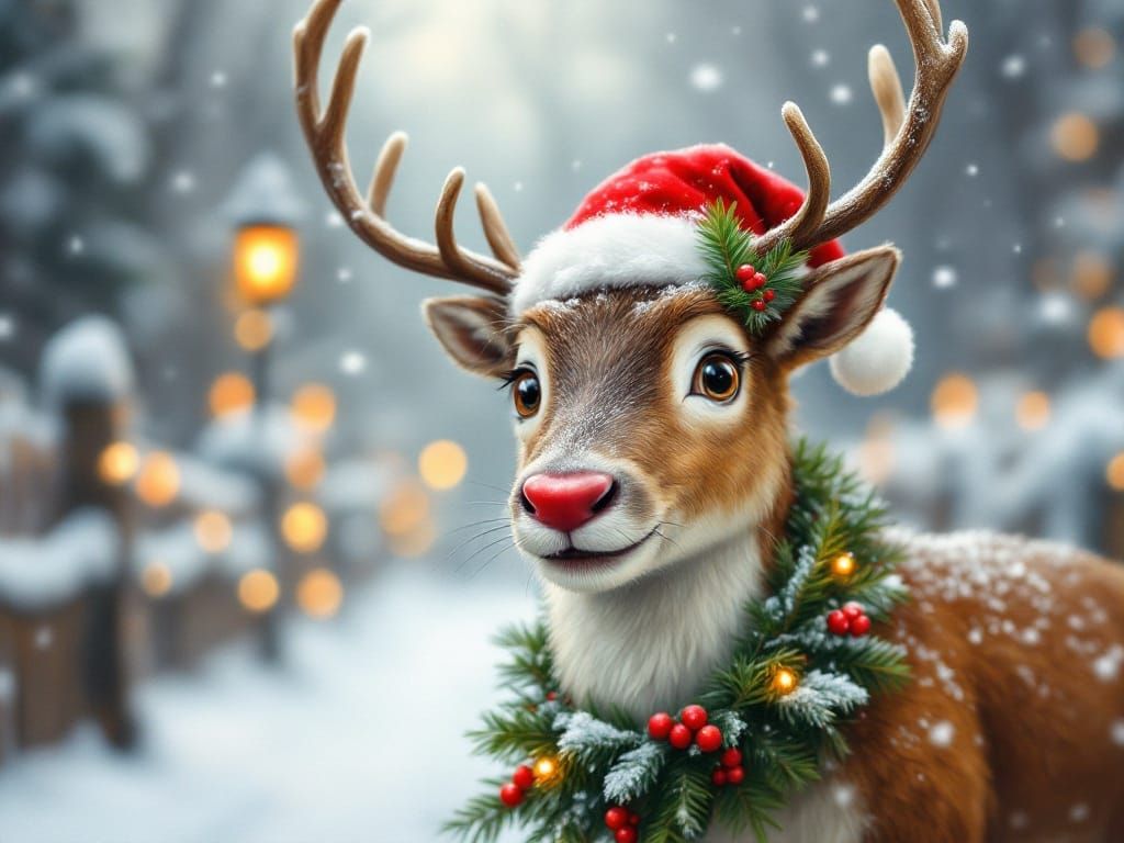 Whimsical Christmas Reindeer in Snowy Wonderland