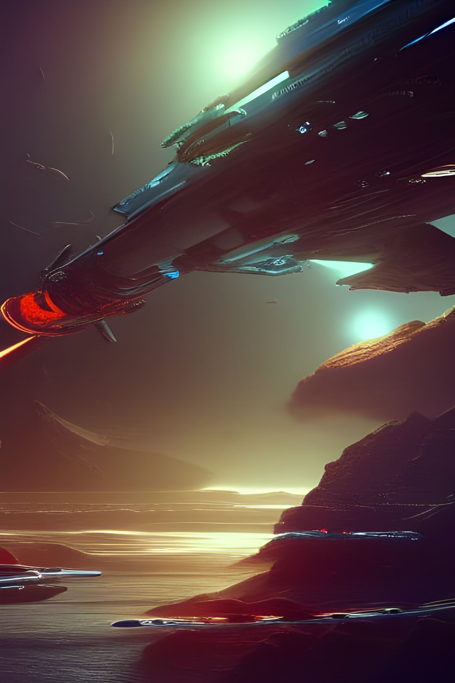 Futuristic Spaceship Ready for War in Deep Space