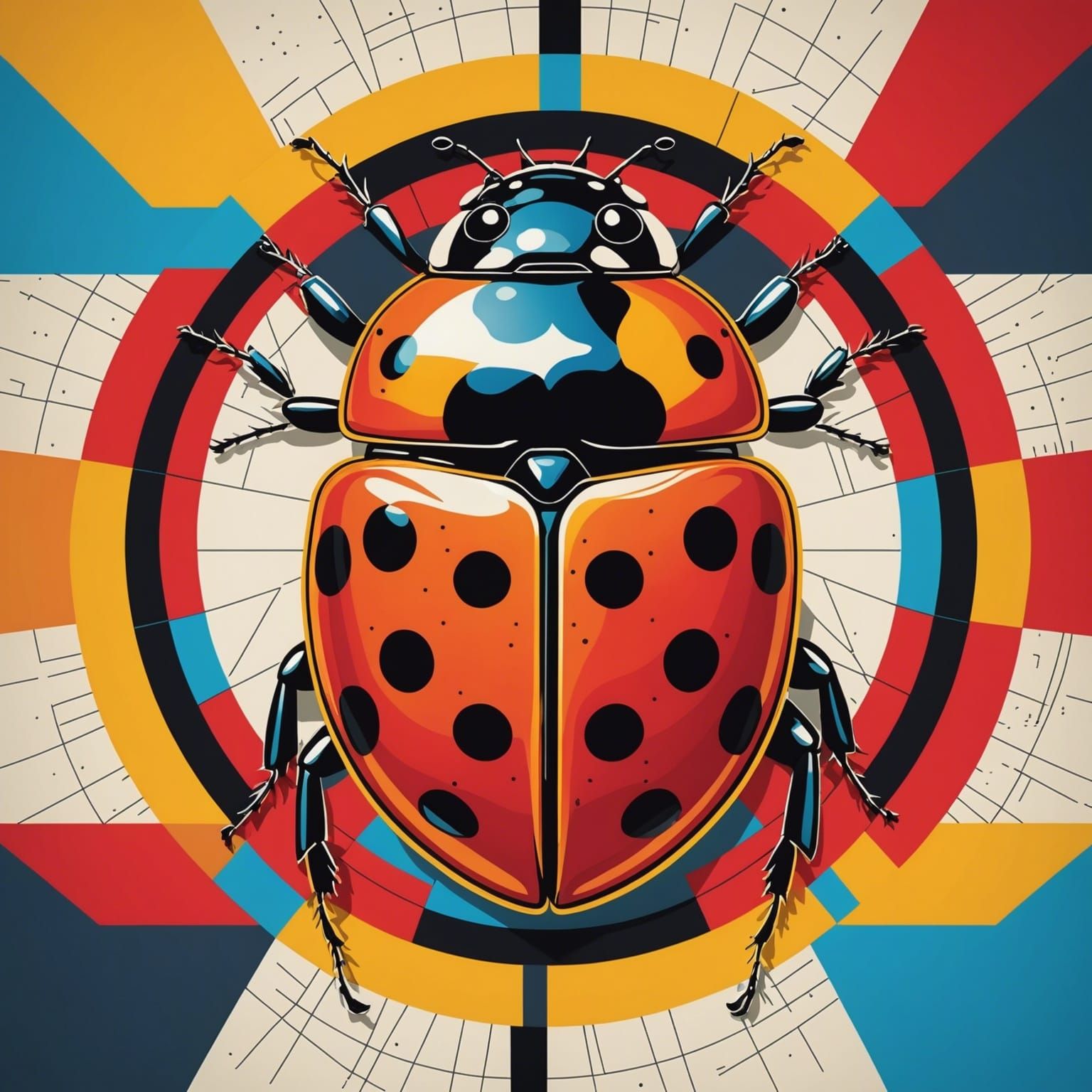Pop Art Ladybug Screen Print in Triadic Colors