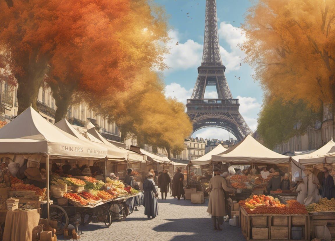 Medieval Paris Farmers' Market: Graffiti Art Style